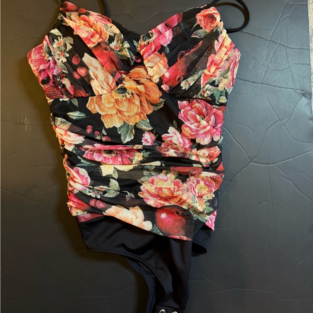 Express Floral Bodysuit - Black and Pink